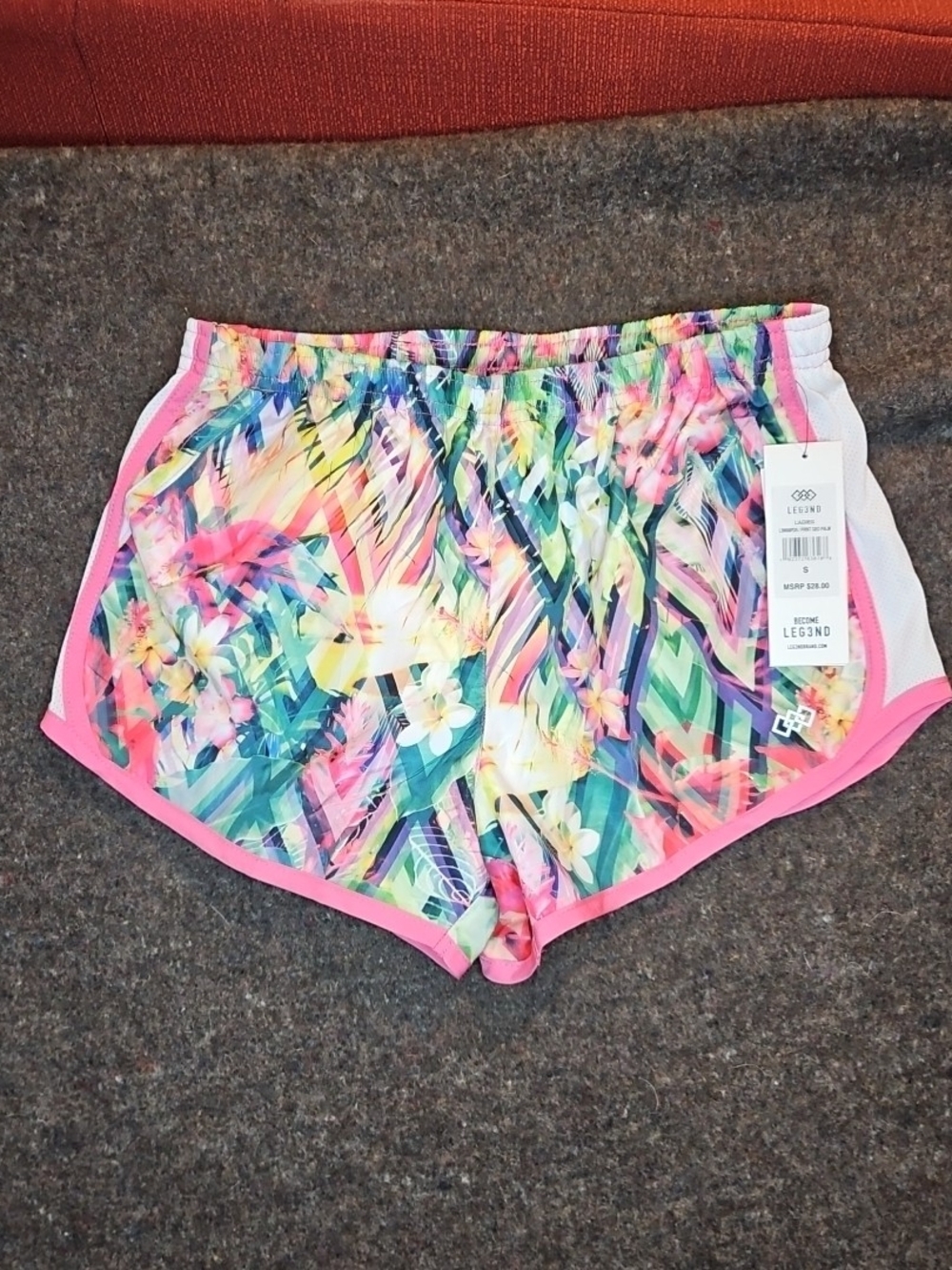 Tropical Floral Athletic Shorts with Pink Trim Legend Womens Nwt